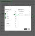 Edit Columns dialog in Call Quality Details showing visible and hidden columns, with options to drag, remove, or add columns such as Start, End, Extension, and User Device Details